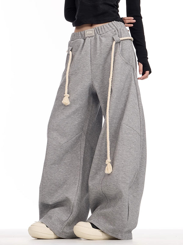Drawstring Elasticity Pockets Solid Color High Waisted Loose Trousers Pants