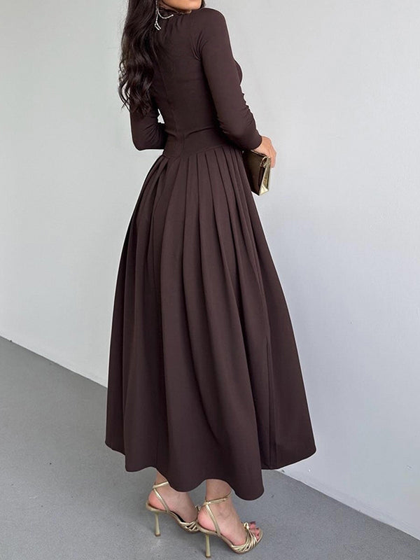 Asymmetric Pleated Solid Color Split-Joint A-Line Bodycon One-Shoulder Maxi Dresses