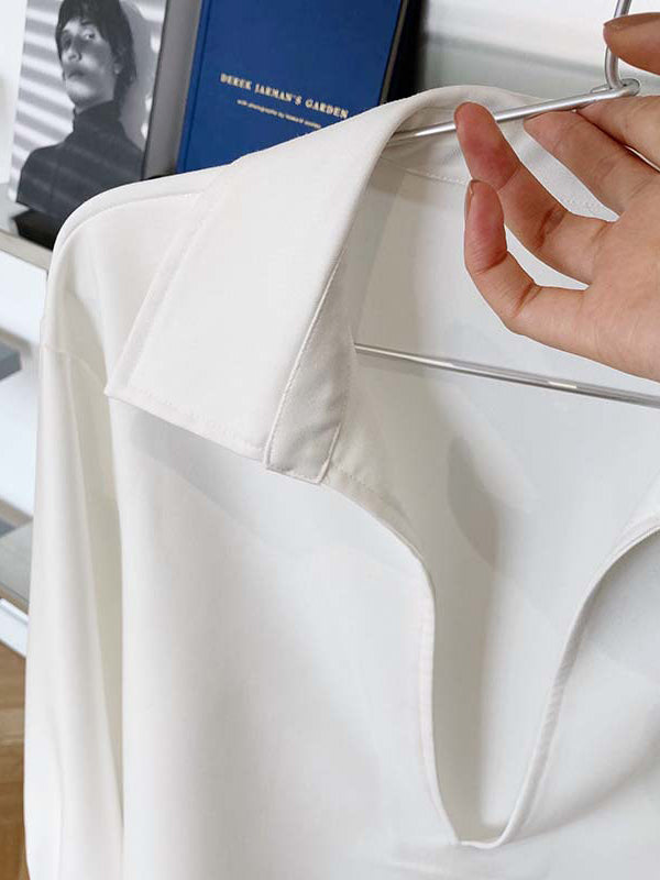 Solid Color Long Sleeves Loose Lapel Blouses