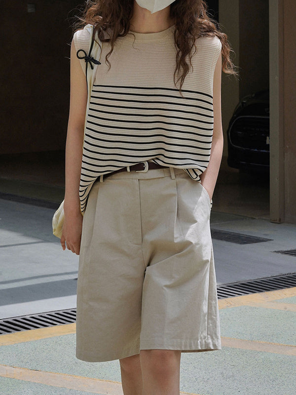 Striped Loose Sleeveless Round-neck Vest Top