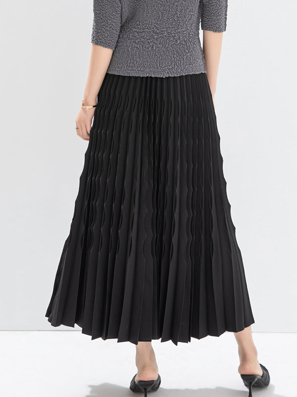 Elasticity Pleated Solid Color Loose Skirts