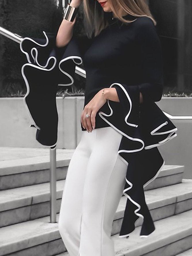 Flared Sleeves Long Sleeves Asymmetric Round-neck Blouses&shirts Tops