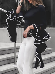 Flared Sleeves Long Sleeves Asymmetric Round-neck Blouses&shirts Tops