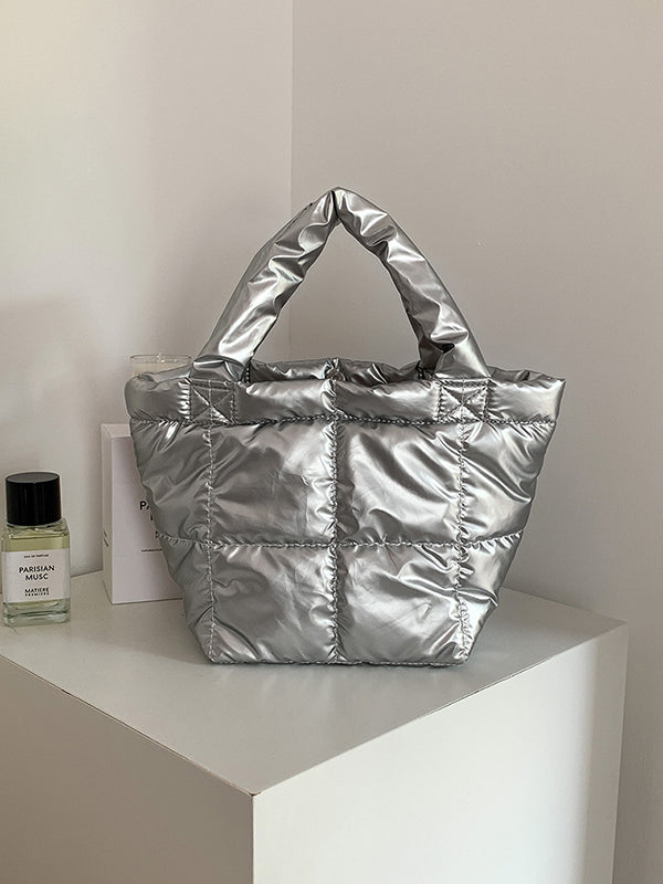 Solid Color Split-Joint Padded Tote Bags Handbags