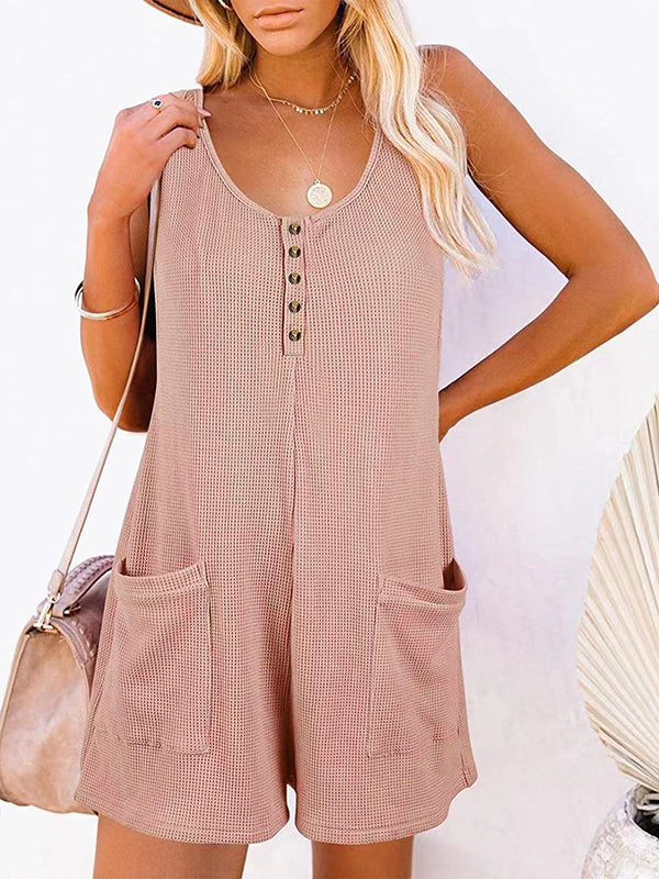 Split-Joint Loose Sleeveless U-Neck Rompers