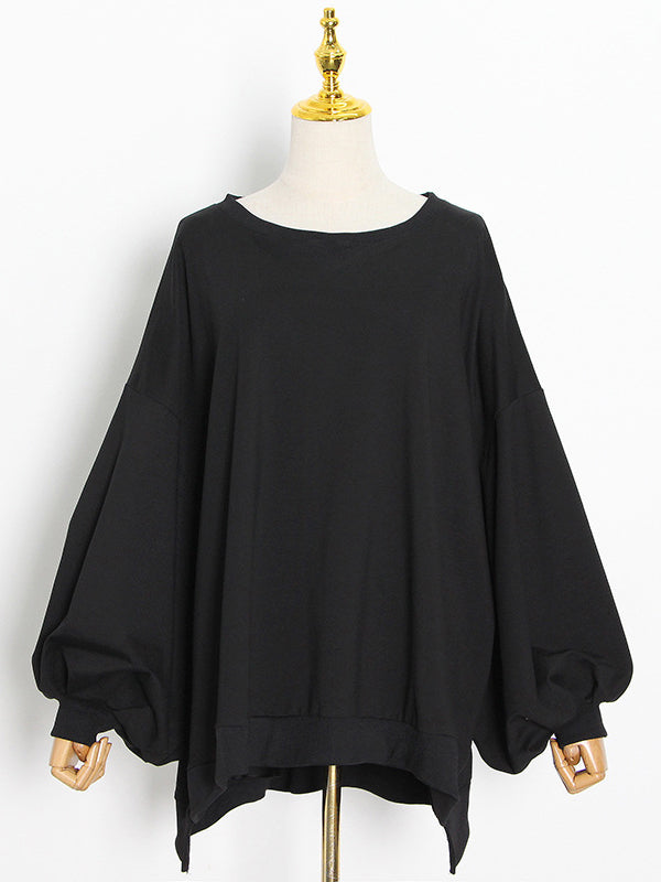 Casual Simple Puff Sleeves Solid Color Round-Neck Sweatshirt Top