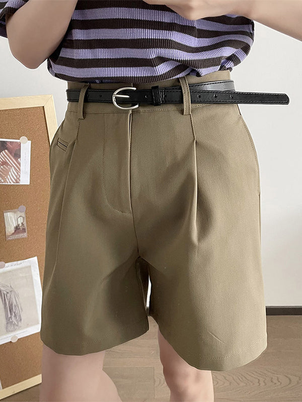 Pleated Split-Joint High Waisted Loose Shorts