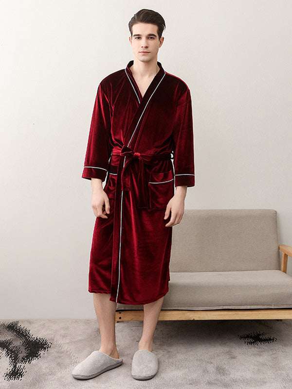 Comfortable Solid Bandage V-Neck Pajama Robe