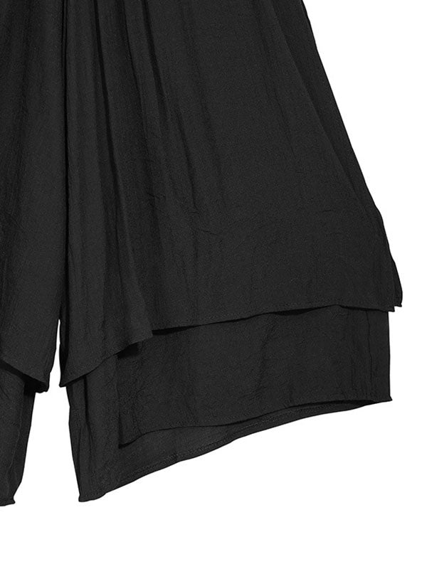 Elasticity Solid Color Split-Joint Loose Wide Leg Ninth Pants