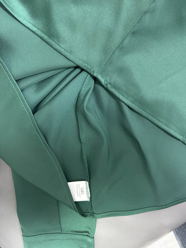 Pleated Solid Color Split-Joint Long Sleeves Skinny One-Shoulder Blouses&Shirts Tops