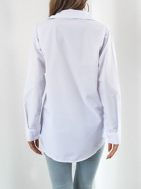 Solid Color Split-Joint Long Sleeves Loose Lapel Blouses