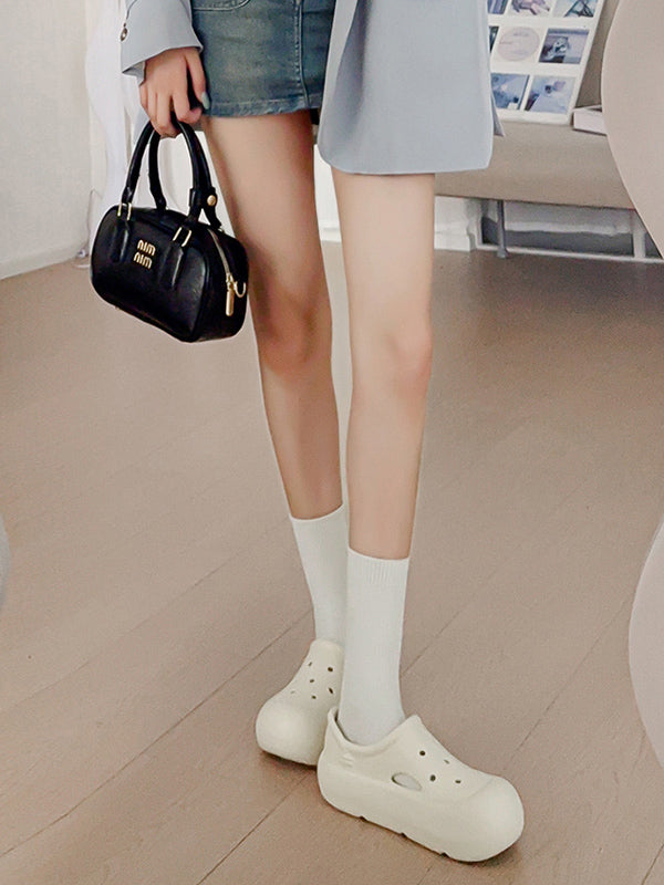 Hollow Round Cut Solid Color Sandals Platform Shoes Crocs