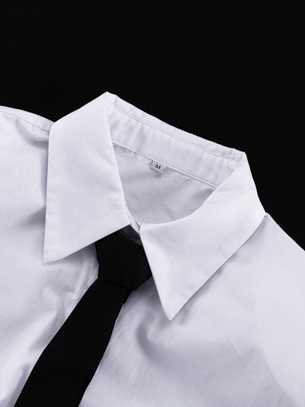 Solid Color Split-Joint Long Sleeves Loose Lapel Blouses