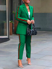 Split-Joint Striped Long Sleeves Loose Lapel Suit Outerwear