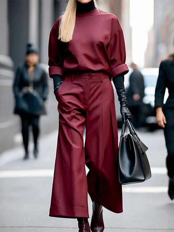 Solid Color Zipper Loose Ninth Pants Trousers Casual Pants Bottoms
