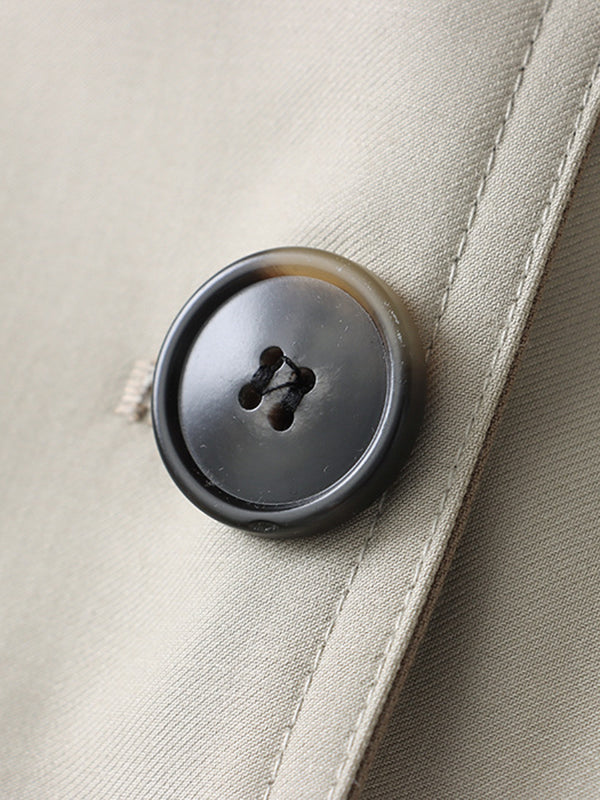 Buttoned Contrast Color Split-Joint Tied Waist Long Sleeves Loose Lapel Trench Coats