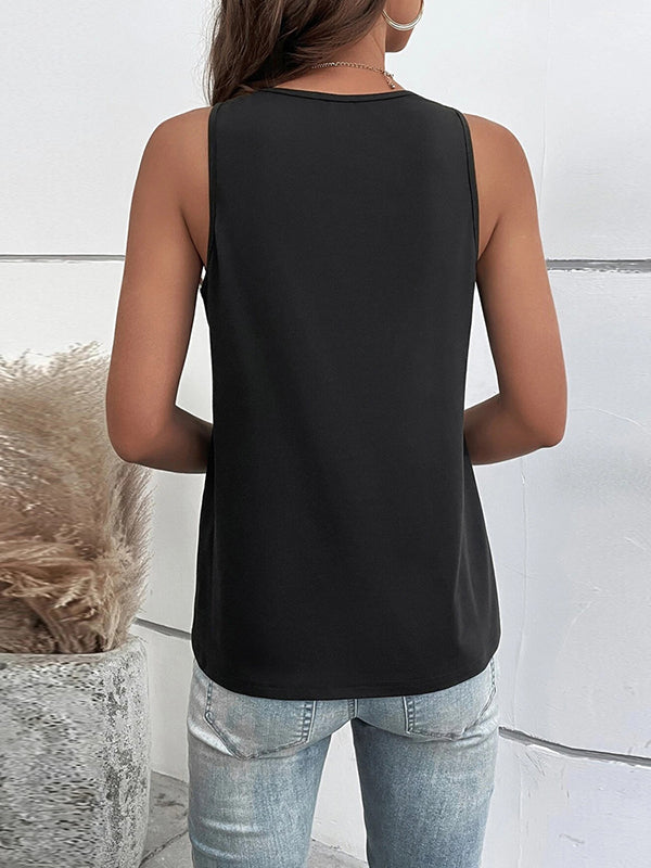 Hollow Split-Joint Loose Sleeveless V-Neck Vest Top