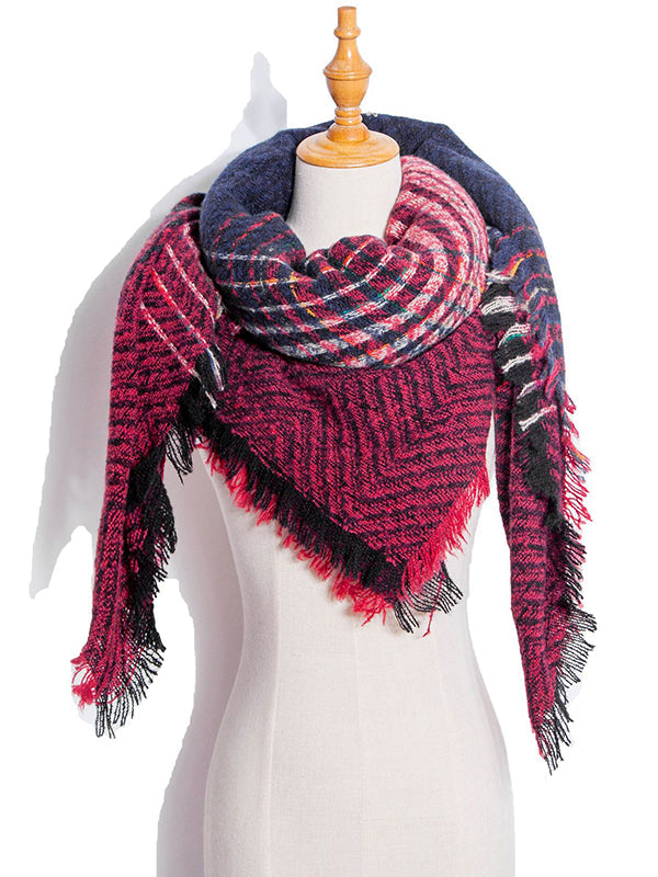 Fringed Keep Warm Plaid Triangle Shawl&Scarf