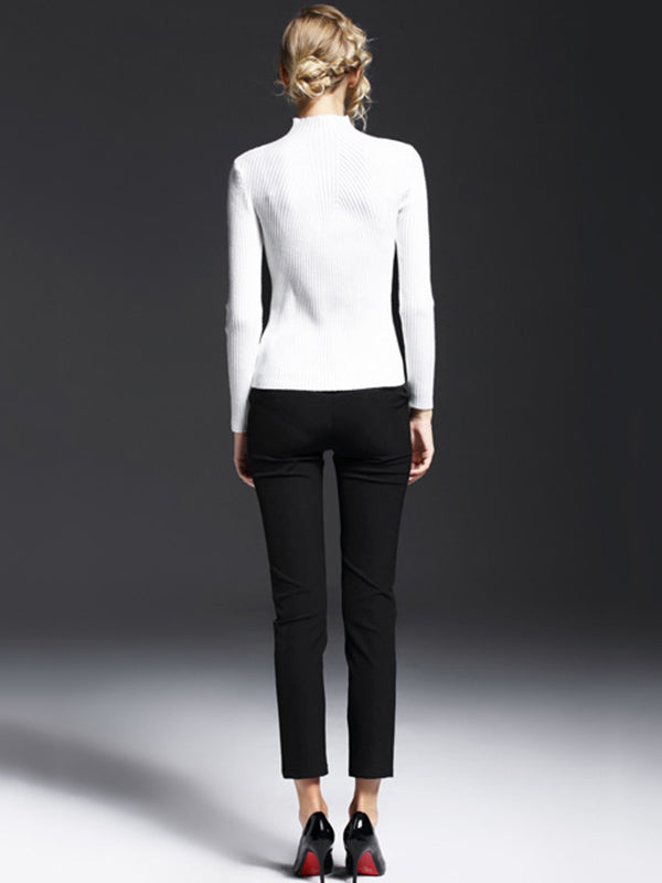 7 Colors Simple Knitting Solid Color High-Neck Sweater