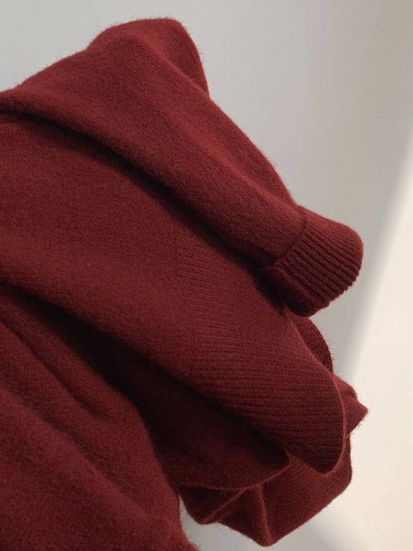 Solid Color Split-Joint Split-Side Long Sleeves Loose High Neck Sweater