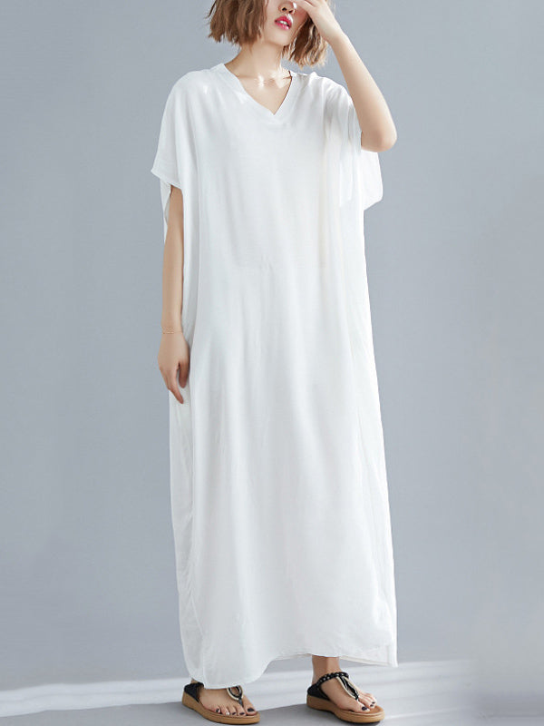 9 Colors Loose Solid Color V-Neck Maxi Dress