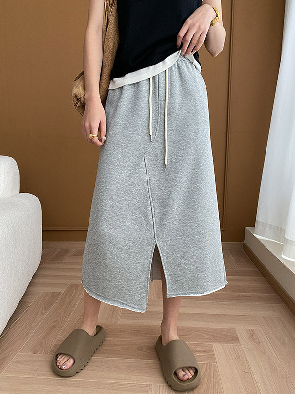 Asymmetric Drawstring Split-Front A-Line Skirts Bottoms