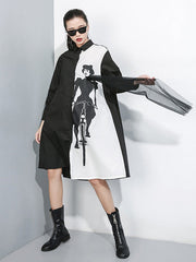 Tide Splicing Characters Print Long Lapel Shirt