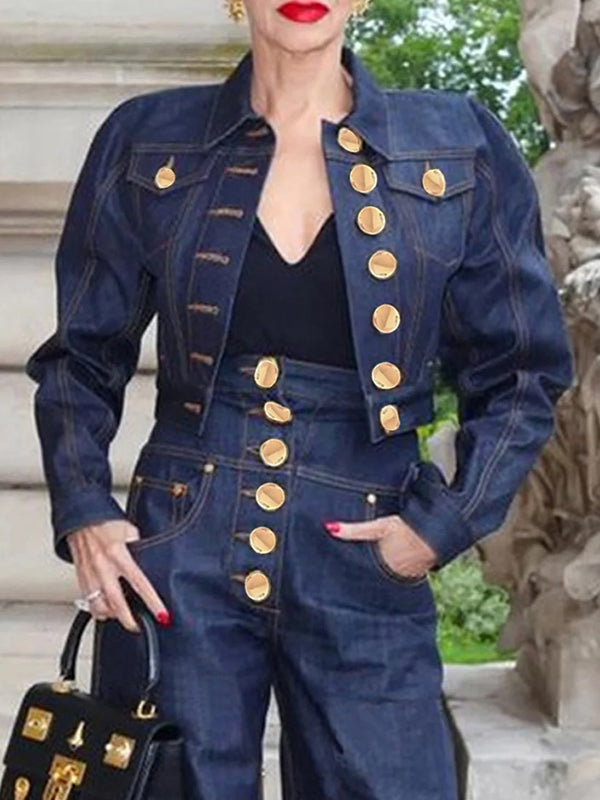 Buttoned Pockets Split-Joint Long Sleeves Loose Lapel Outerwear Jackets