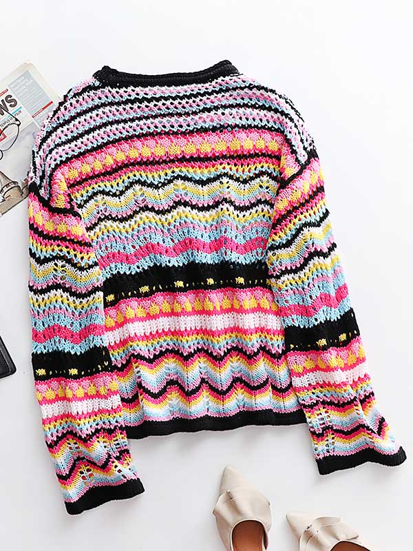 4 Colors Loose Contrast Color Round-Neck Sweater Top
