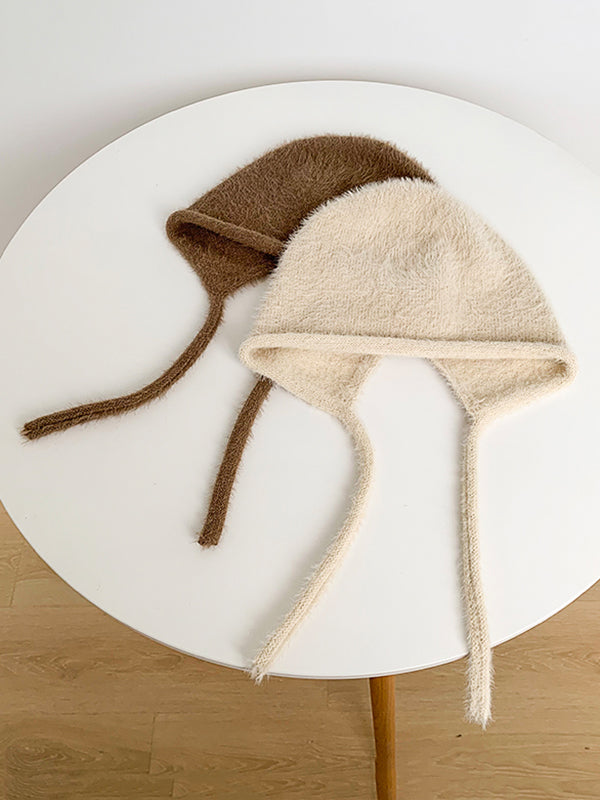 Keep Warm Solid Color Tied Hats&Caps