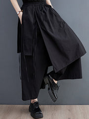 Solid Color Split-Joint Ninth Pants Wide Leg Casual Pants Bottoms