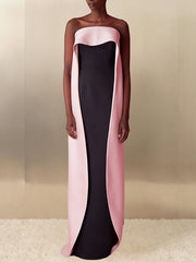 Loose Sleeveless Contrast Color Tube Maxi Dresses