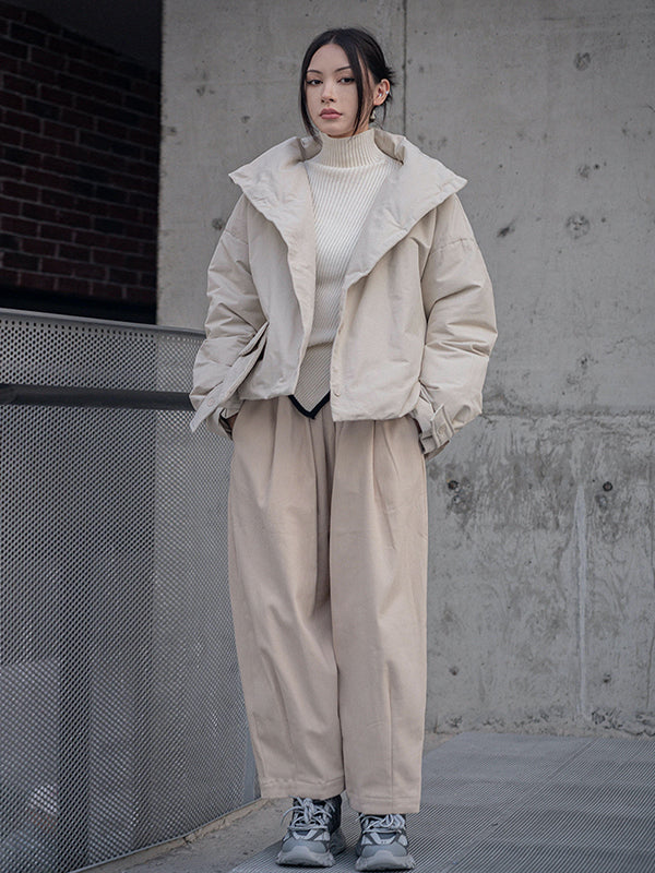Urban Long Sleeves Buttoned Asymmetric Solid Color Stand Collar Padded Coat