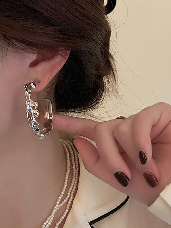 Hood Pleated Solid Color Irregularity Earrings Accessories