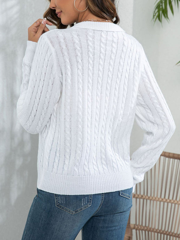 Solid Color Split-Joint Long Sleeves Loose Lapel Sweater Tops
