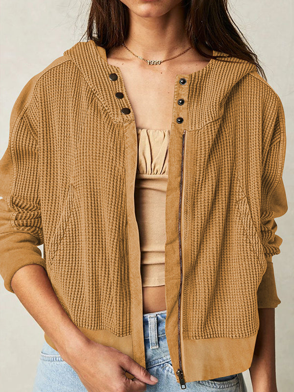 Zipper Long Sleeves Loose Hooded Outerwear Jackets