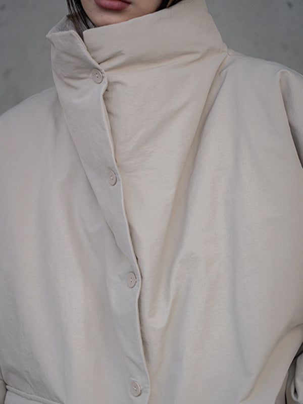 Urban Long Sleeves Buttoned Asymmetric Solid Color Stand Collar Padded Coat