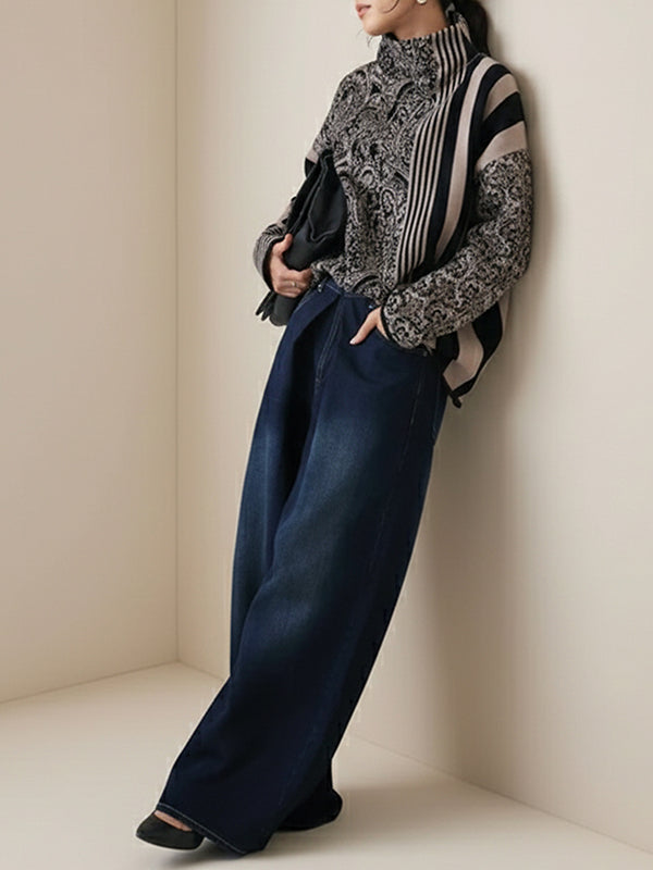 Long Sleeves Loose Striped Pullovers