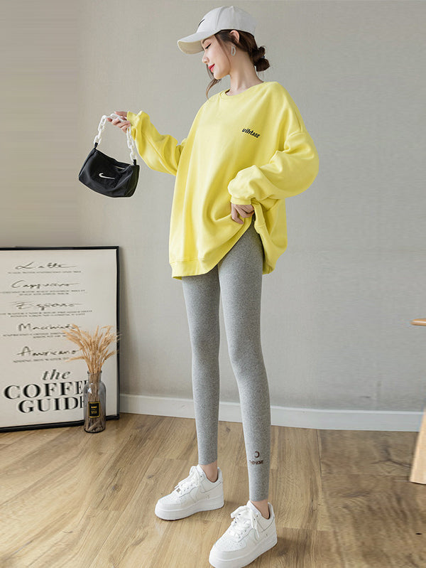 Casual Skinny Leg Letter Print Solid Color Leggings