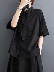 Solid Color Split-Joint Loose Short Sleeves Blouses