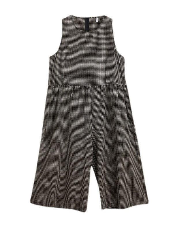 Plaid Split-Joint Loose Sleeveless Round-neck Jumpsuits