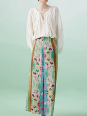 Contrast Color Flower Print Split-Front Wrap Skirts Bottoms