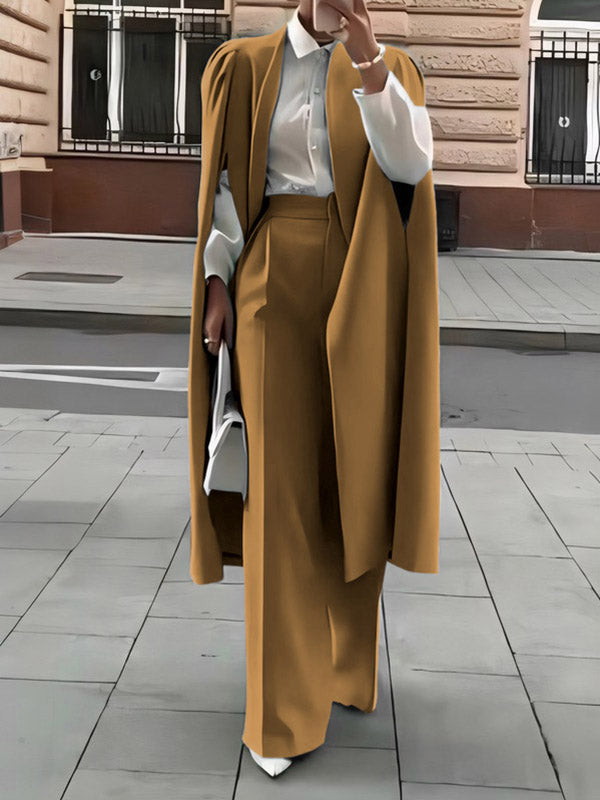 Pleated Solid Color Split-Joint Loose Outerwear Cape