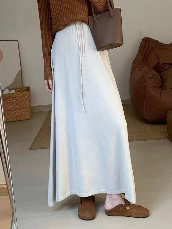 Drawstring Solid Color A-Line Loose Skirts Bottoms