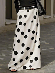 Elasticity No Belt Pockets Polka-Dot Loose Skirts Bottoms