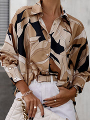 Buttoned Printed Long Sleeves Loose Lapel Blouses&Shirts Tops