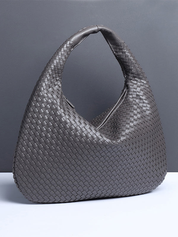 Geometric Solid Color Split-Joint Woven Zipper Handbags Bags