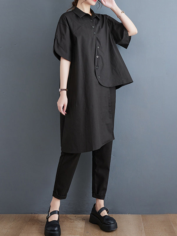 Solid Color Irregular clipping Lapel Shirts Tops