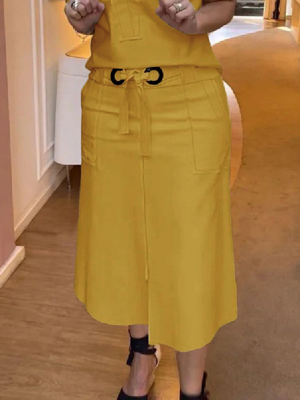 Split-front Split-Joint Tied Waist High Waisted Loose Skirts