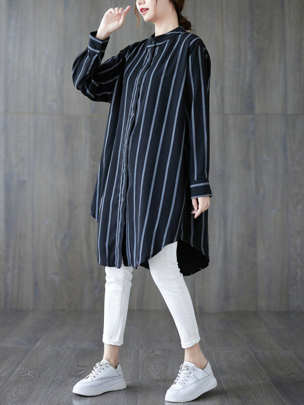 Buttoned Striped Long Sleeves Loose Blouses&Shirts Tops